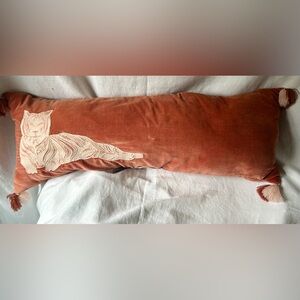 Opalhouse Oversized Burnt Orange Velvet Decorative Pillow Embroidered Tiger